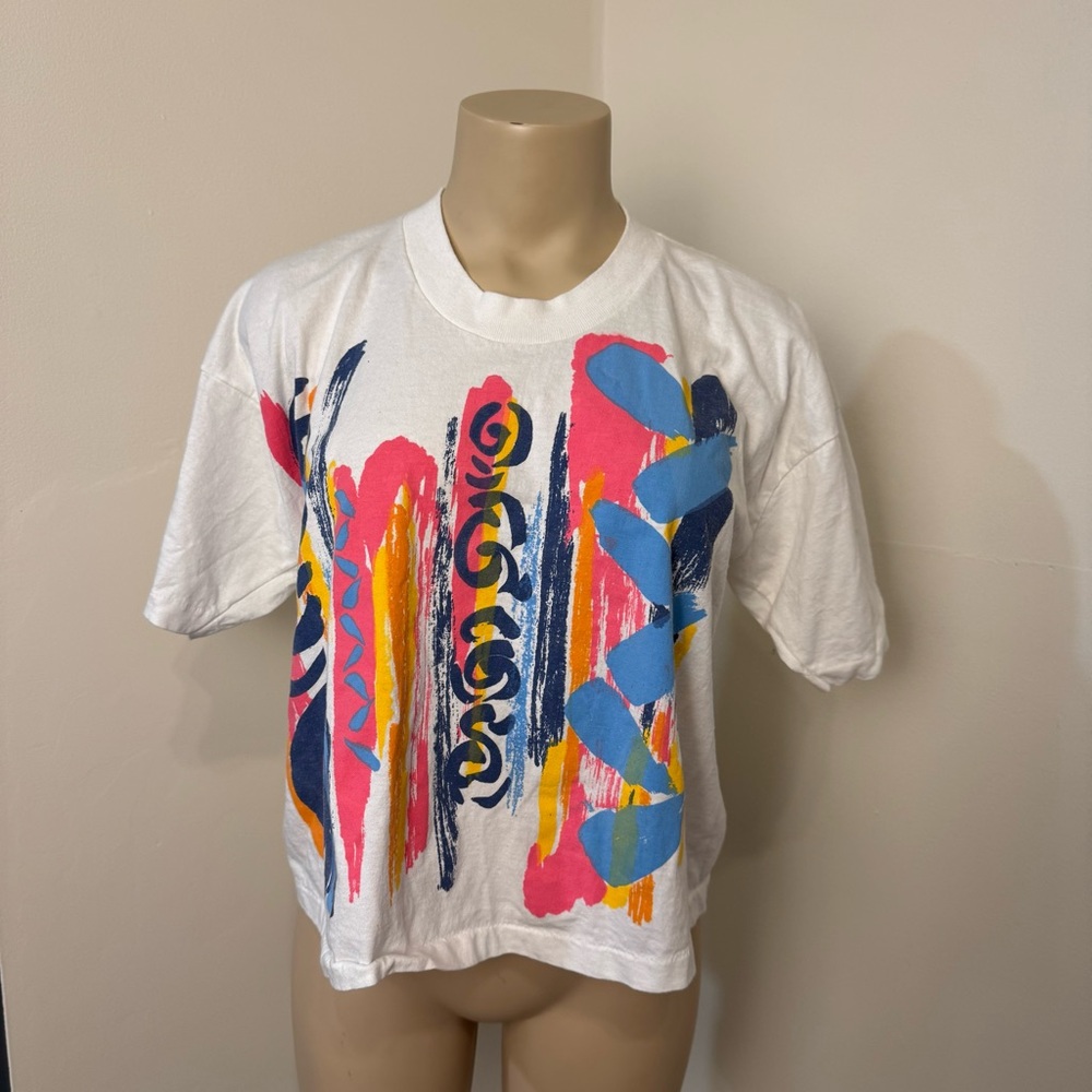 Marika vintage tshirt abstract print cropped one size single stitch 90s USA